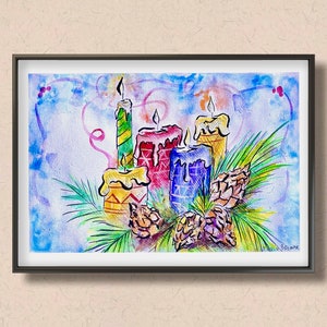 Décorations de Noël, carte de Noël, bougies, peinture