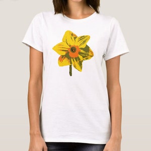Sunny Daffodil Original Art Silhouetted on White Graphic Tee. Perfect for fans of gardens and flowers -- great gift