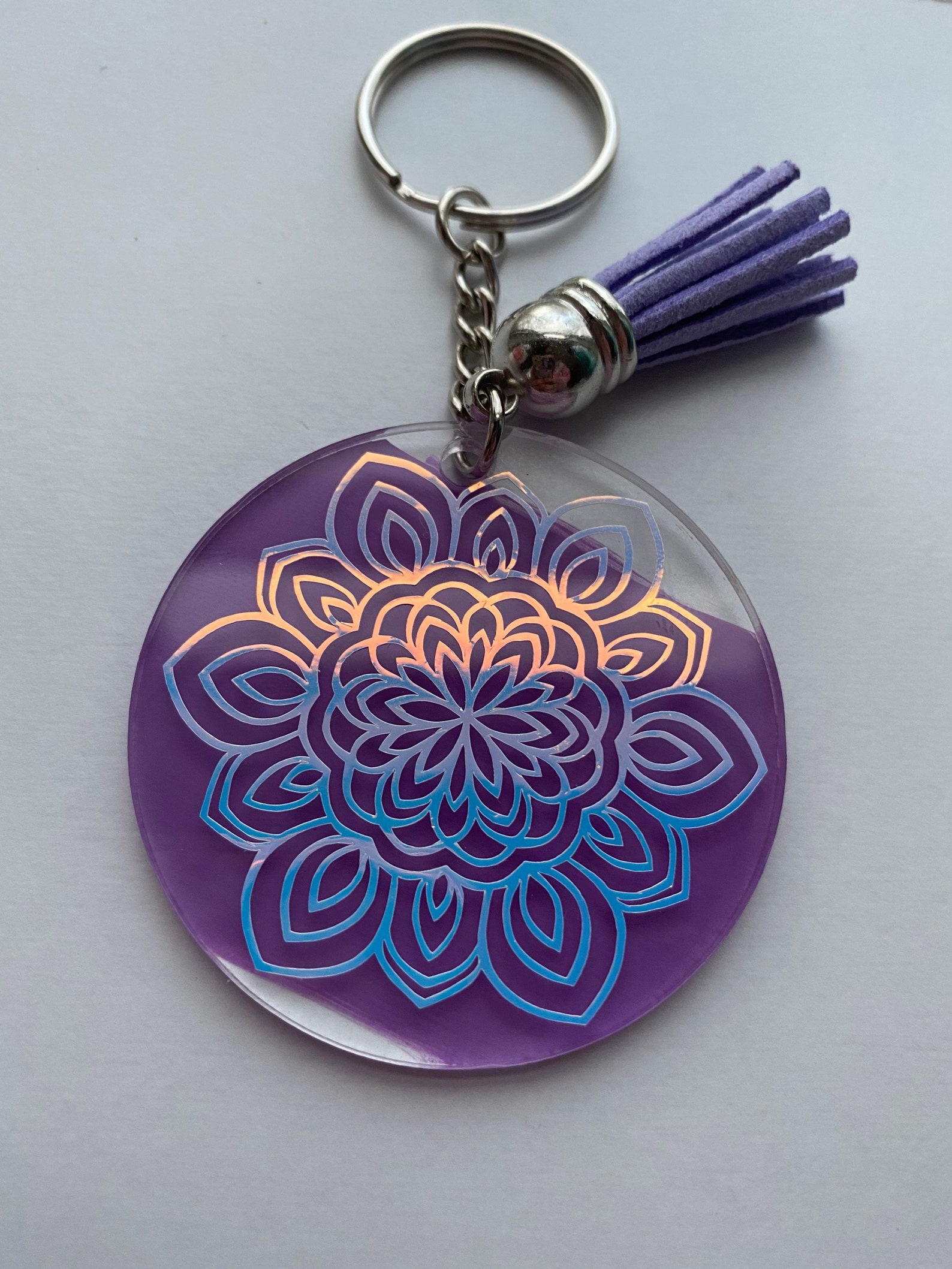 Custom Painted Mandala Keychain Gift with Tassel Etsy