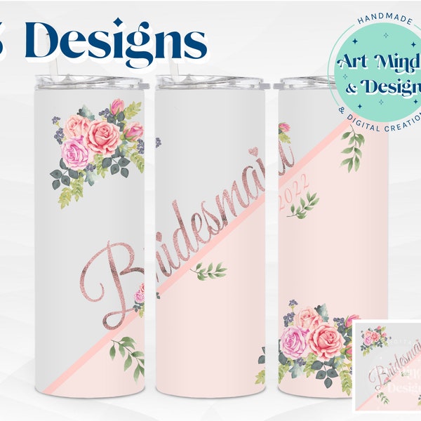 Bridesmaid - Tumbler Wrap - Wedding - Sublimation Designs Downloads - Skinny 20oz Tumbler  - PNG, JPG (2022)