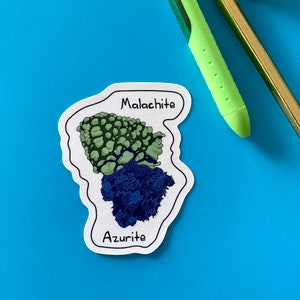 Malachite Azurite Sticker, Science Gift, Geology Sticker, Rock Sticker, Laptop Stickers, Hand Drawn Gift, Waterproof Stickers, Teacher Gift