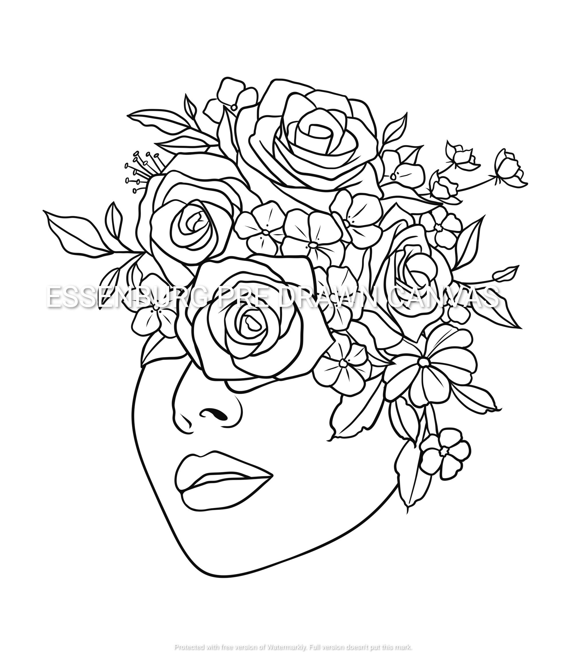 Pre Drawn Canvas Flowers Lady Rose/Teen / Adult Painting/ DIY Etsy