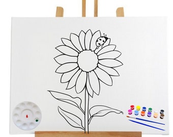 Pre Drawn Canvas Sunflower /Teen / Adult Painting/ DIY Canvas/ Party Night/ Pre-Drawn Sketch Stencil Canvas/ valentines couple ideas