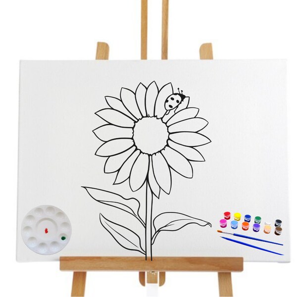 Pre Drawn Canvas Sunflower /Teen / Adult Painting/ DIY Canvas/ Party Night/ Pre-Drawn Sketch Stencil Canvas/ valentines couple ideas