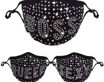 Diamond Rhinestone Bling Fashionable Face Mask with filter pocket/ reusable / party mask