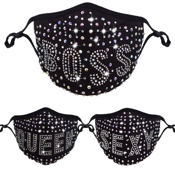 Diamond Rhinestone Bling Fashionable Face Mask with filter pocket/ reusable / party mask