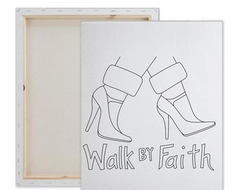 Vorgezeichnetes Leinwand-Malset „Walk By Faith“ | Sip and Paint Partygeschenk für Erwachsene und Jugendliche | DIY Date-Night-Paaraktivität