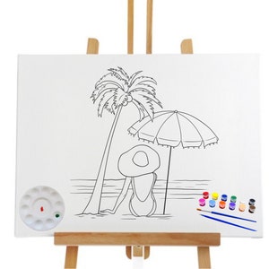 Pre Drawn Canvas Beach Lady /Teen / Adult Painting/ DIY Canvas/ Party Night/ Pre-Drawn Sketch Stencil Canvas