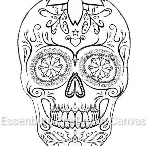 Pre Drawn Canvas Skull /Teen / Adult Painting/ Pre-Drawn Sketch Stencil DIY Canvas/ Party Night