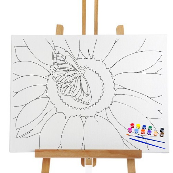 Pre Drawn Canvas Sunflower/Teen / Adult Painting/ DIY Canvas/ Party Night/ Pre-Drawn Sketch Stencil Canvas