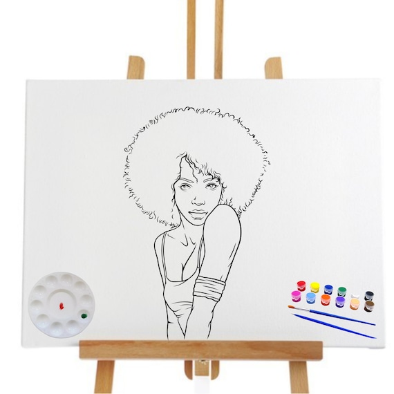 Pre Drawn Canvas Beautiful Black Sista /teen / Adult Painting/ DIY Canvas/  Party Night/ Pre-drawn Canvas Teen Paint Party 