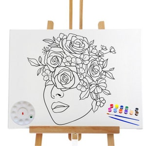 Pre Drawn Canvas Flowers Lady Rose/Teen / Adult Painting/ DIY Canvas/ Party Night/ Pre-Drawn Sketch Stencil Canvas/ valentines couple ideas