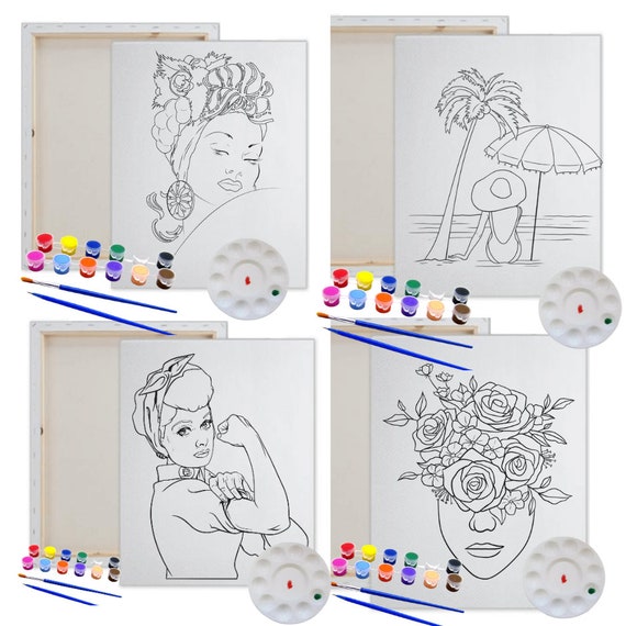  3 Pack 8x10 Pre-Drawn Canvas Paint Party Art Kit