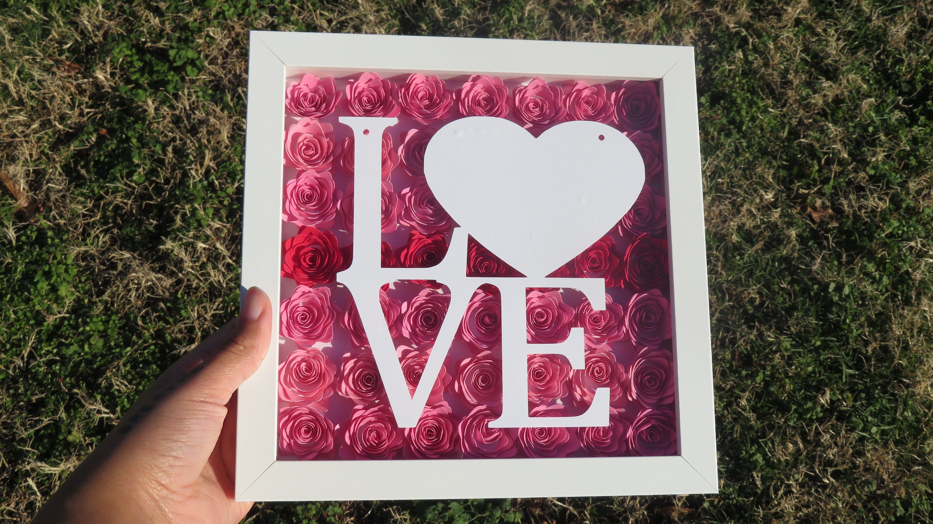Pink Paper Flower Shadow Box | 8x8 Shadow Box | I Will Draw Your ...