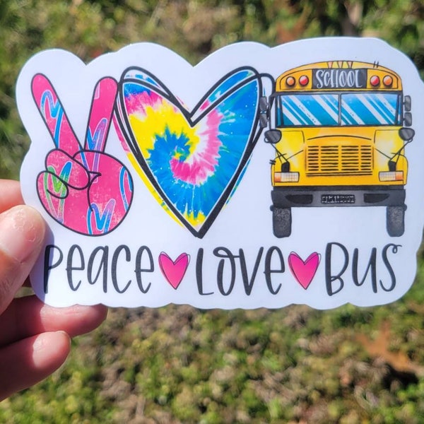 Peace Love Bus Waterproof Sticker | Best Bus Driver | Bus Driver Appreciation Waterproof Sticker | School Bus Sticker | School Staff