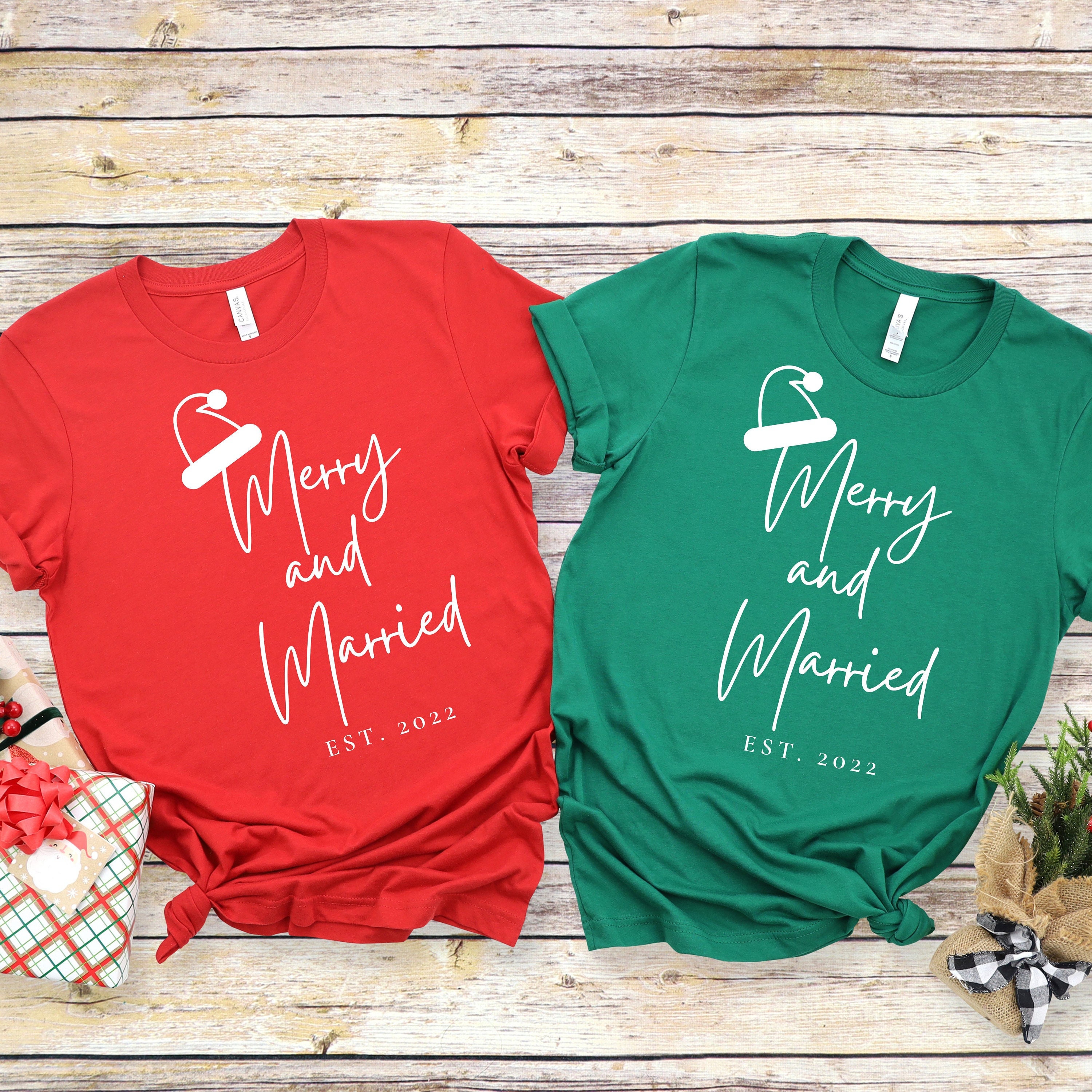 Personalized Couples Christmas Shirt Merry and Married photo