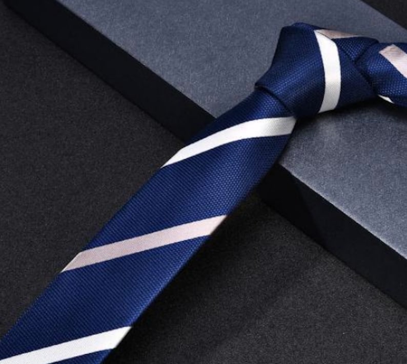 Silk Navy Blue Tie With Stripes - Etsy