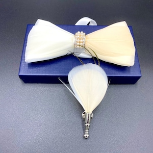 Pink & White Feather Bow Tie for the Groom