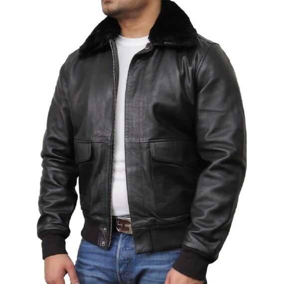 Leather Bomber Jacket With Faux Fur 
