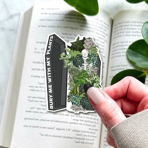 Bury me with my plants, spooky season sticker, skeleton sticker, house plant sticker, goth aesthetic, skeleton plant sticker, pothos sticker