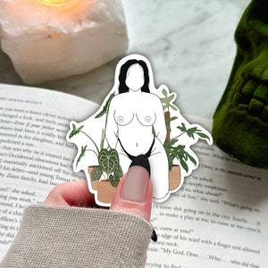 house plant sticker, plant lady sticker, female art, feminist sticker, plant lover gift, plant art, florida ghost, anthirium clarinervium,