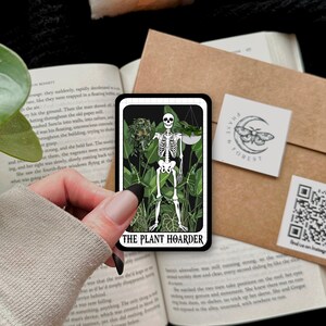 tarot card sticker, plant hoarder, skeleton sticker, gift for plant mom, dark cottagecore sticker, forestcore sticker, spooky sticker