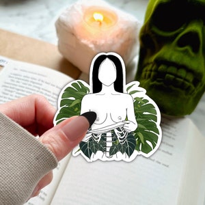 skeleton sticker, house plant sticker, goth aesthetic, skeleton and plant sticker, creepy sticker, plant mom gift, waterproof stickers