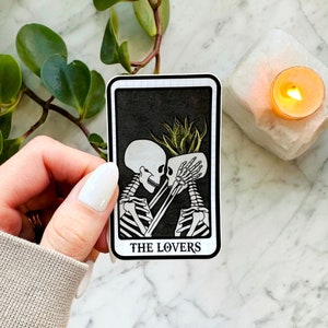 tarot card sticker, the lovers sticker, plant sticker, the lovers skeleton, gift for plant lover, dark cottagecore sticker, plant mom