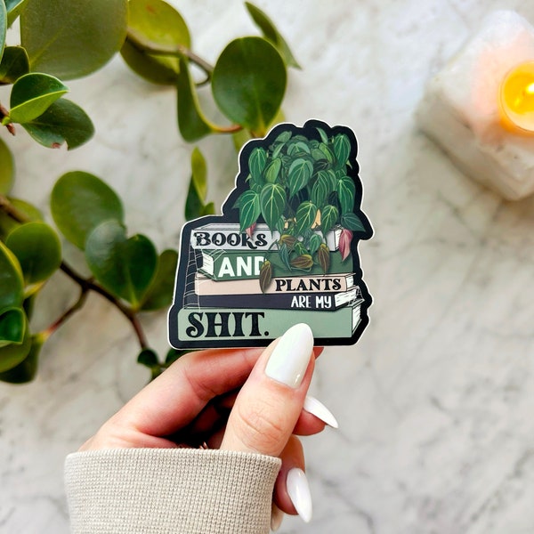 plant and book sticker, book stickers for kindle, reading sticker, book lover gift, kindle sticker, bookish sticker, waterproof book sticker