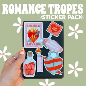 Romance tropes book stickers, kindle sticker pack, enemies to lovers, slow burn, fake dating, bookish gift for romance reader, book lovers
