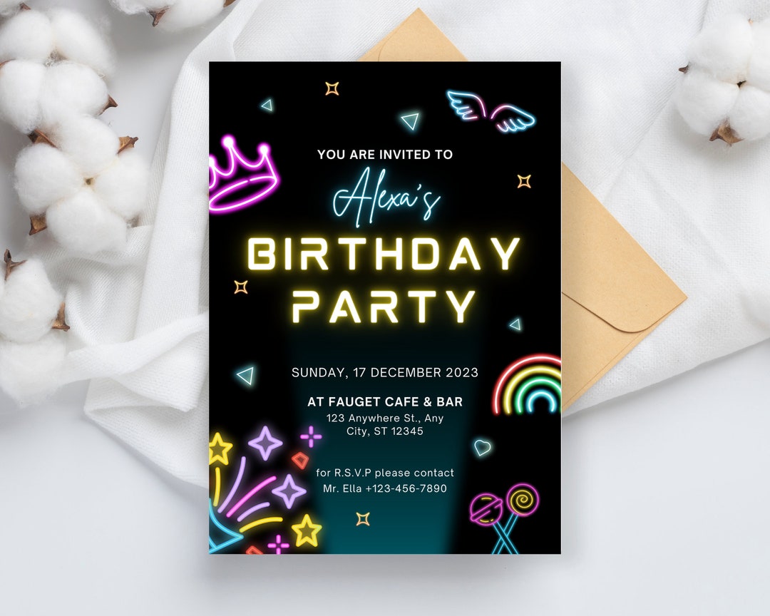 Birthday Party Invitation Digital Card Colourful Fun Birthday Etsy