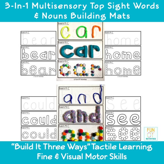 Multisensory Top Sight Words & Nouns Mats Playdoh Wikki Etsy