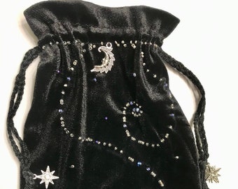 Moon Tarot Card Pouch Celestial Tarot Card Bag Moon and Stars Pouch Boho Make up Pouch Large Make up Bag Cute Accessory Pouch