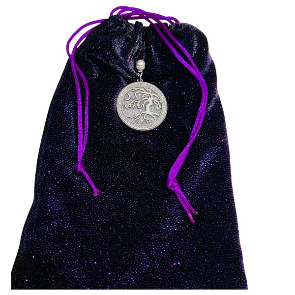 Velvet Tarot Card Deck Bag with a Silver Magically Enchanted Tree Charm