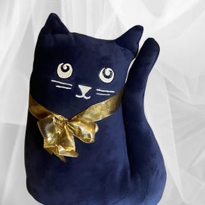 Velvet Blue Cosmic Cat Pillow, Stuffed Toy
