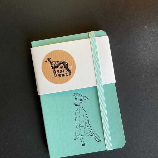 Hand Printed Whippet Italian Greyhound Motif A6 Lined Faux Leather Notebook