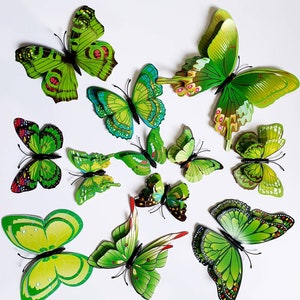 Green Butterfly 12 pcs, double layer Butterfly, Wall Decor For Home Decoration.Decorations  For Kids Rooms Party Wedding Decor Butterfly