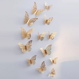 Gold Butterfly 12 pcs, 3D Butterfly, Wall Decor For Home Decoration DIY Wall Decorations  For Kids Rooms Party Wedding Decor Butterfly