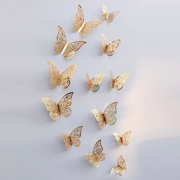Gold Butterfly 12 pcs, 3D Butterfly, Wall Decor For Home Decoration DIY Wall Decorations  For Kids Rooms Party Wedding Decor Butterfly