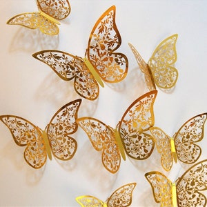 Gold Butterfly 12 pcs, 3D Butterfly, Wall Decor For Home Decoration DIY Wall Decorations  For Kids Rooms Party Wedding Decor Butterfly