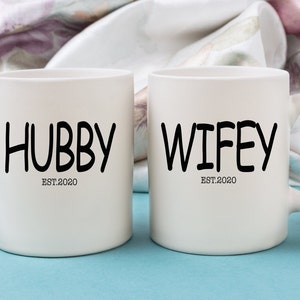 Husband and Wife Mug, Hubby & Wifey Mug Set, Anniversary Gift for Mr and Mrs, Wedding Mugs, Custom Mugs, Bridal Shower Gift