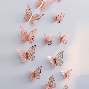 Rose Gold Butterfly 12 Pcs, 3D Butterfly, Wall Decor for Home ...