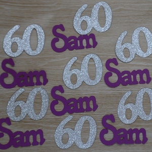 Décorations pour 60e anniversaire, Confettis prénom, Confettis personnalisés, Décoration personnalisée pour 60e anniversaire, Confettis d'âge personnalisés.