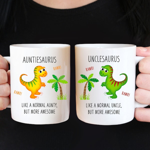 Aunty & Uncle mug set, Auntiesaurus and Unclesaurus MUG set, Aunty Gift, Gift for aunt and uncle