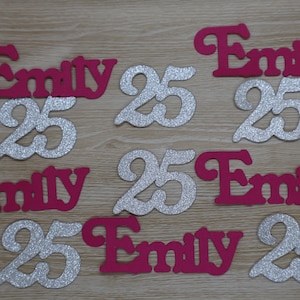 25e verjaardagsversieringen, naamconfetti, aangepaste confetti, gepersonaliseerde versiering 25e verjaardag, gepersonaliseerde leeftijdsconfetti.