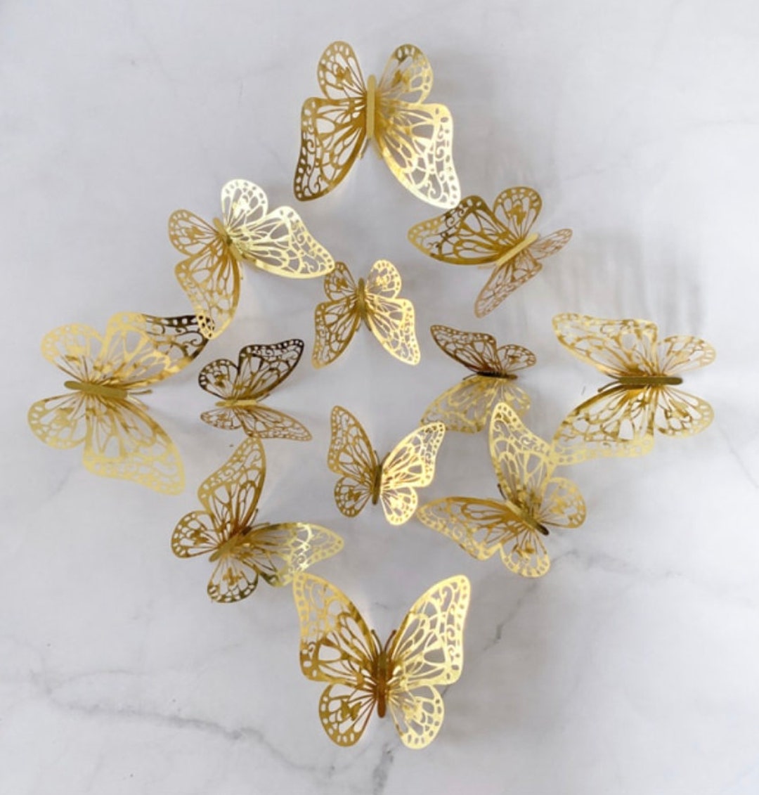 Gold Butterfly 12 Pcs, 3D Butterfly, Wall Decor for Home Decoration DIY ...