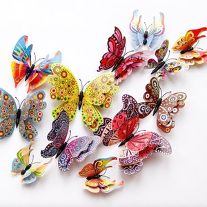 Mix Butterfly 12 pcs, double layer Butterfly, Wall Decor For Home Decoration.Wall Decorations  For Kids Rooms Party Wedding Decor Butterfly