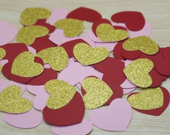 Red, pink and gold heart confetti, Engagement party decorations, Bridal shower decorations, Gold confetti, Wedding confetti 100 pieces