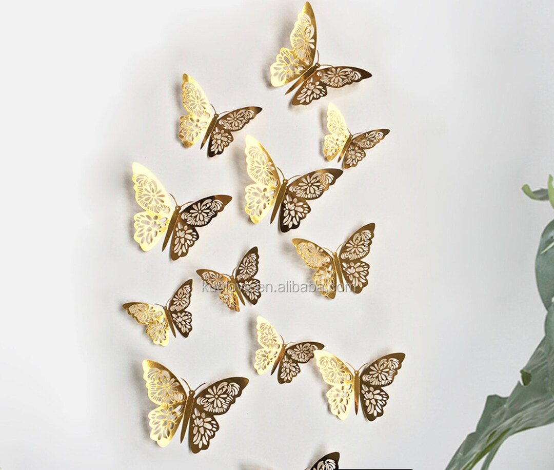 Gold Butterfly 12 Pcs, 3D Butterfly, Wall Decor for Home Decoration DIY ...