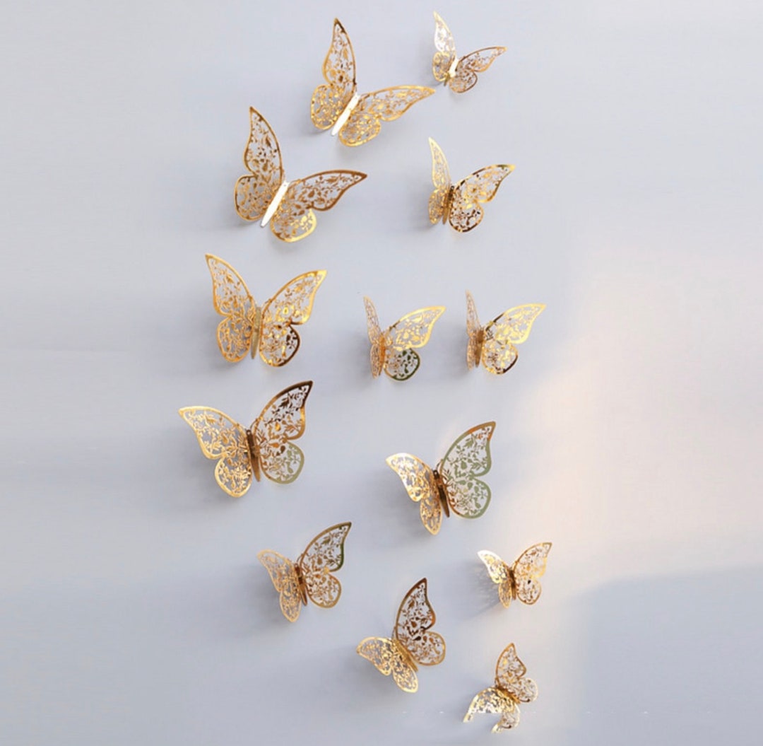 Gold Butterfly 12 Pcs, 3D Butterfly, Wall Decor for Home Decoration DIY ...
